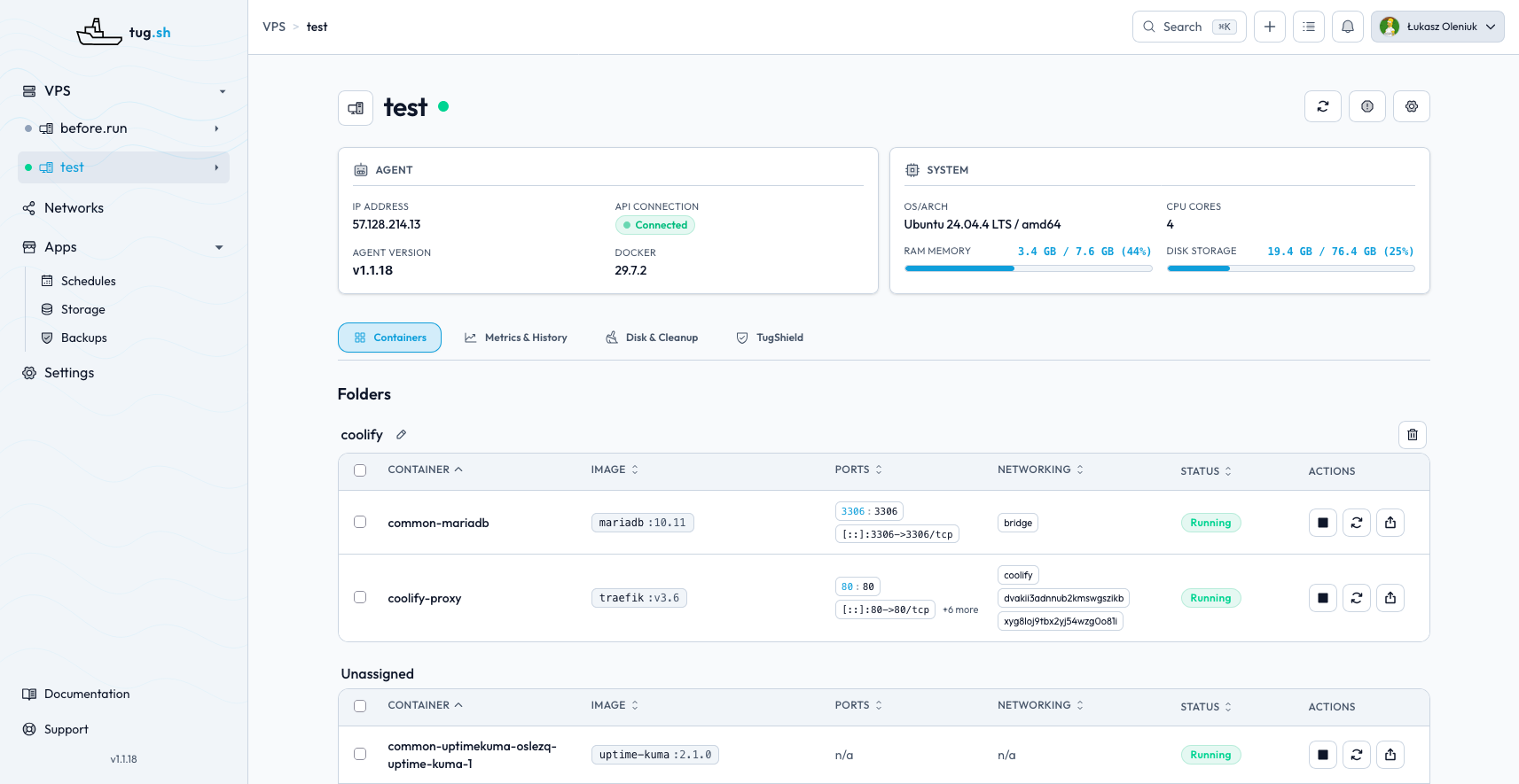 tug.sh dashboard preview